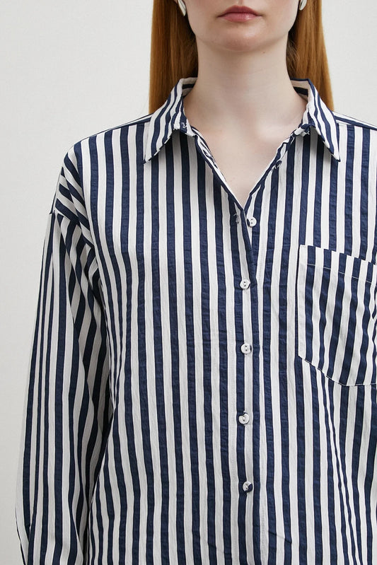 Navy Multi Striped Pocket Shirt