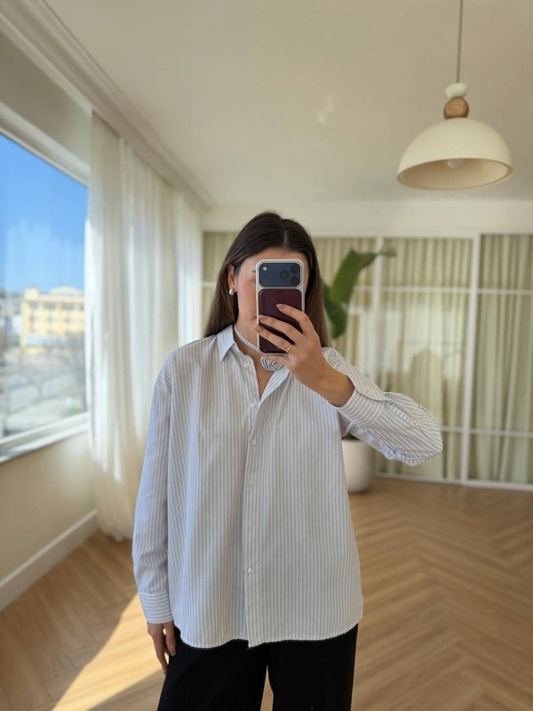 Rose Tie Striped Shirt Gray
