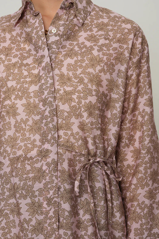 Floral Patterned Front Drawstring Thin Shirt