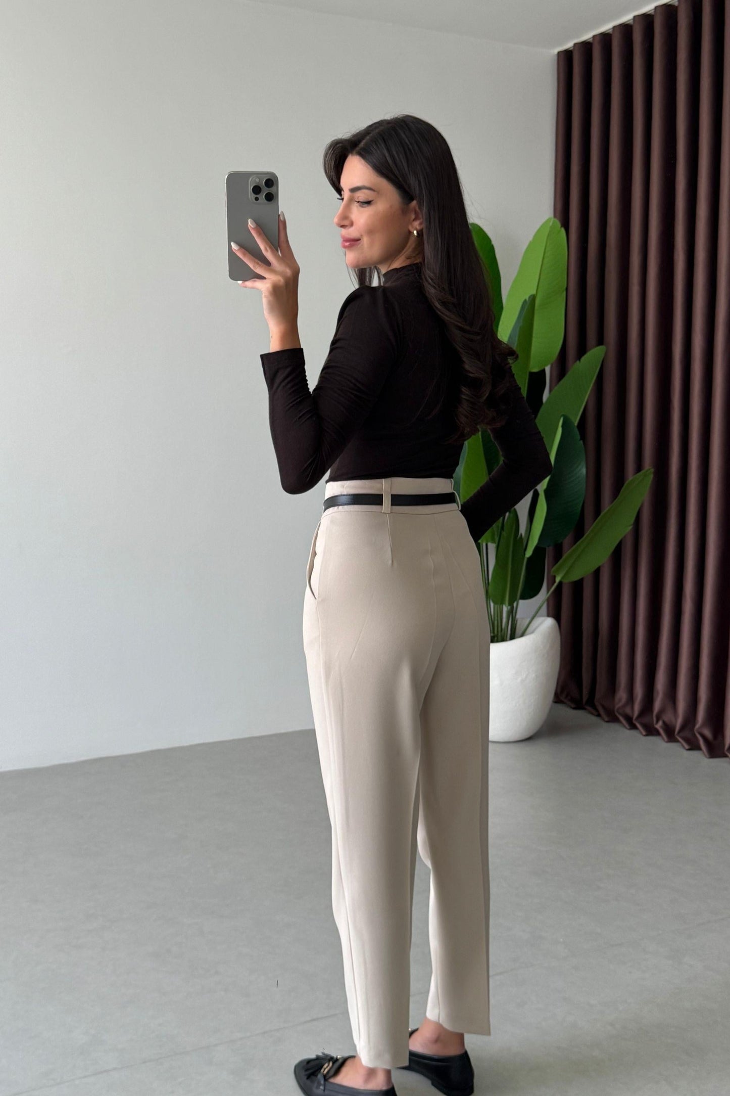 Beige belted Trouser