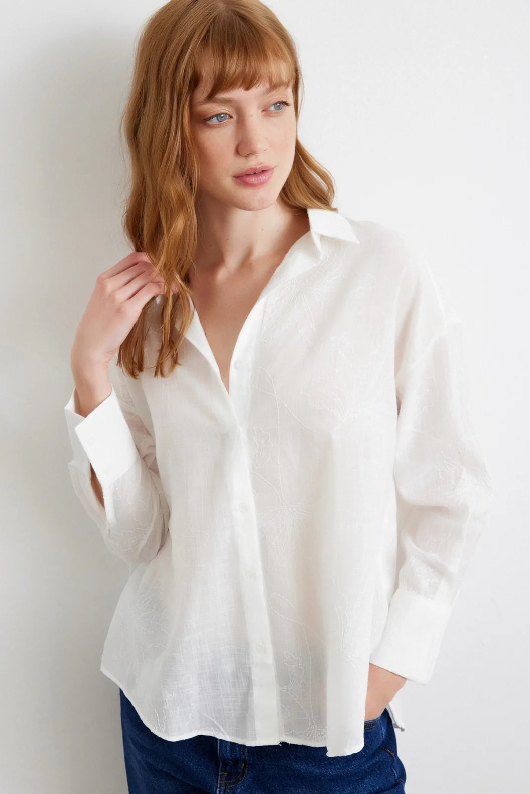 White Embroidered Detail Shirt