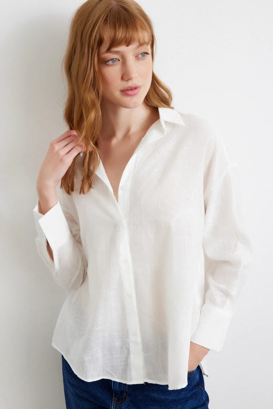 White Embroidered Detail Shirt