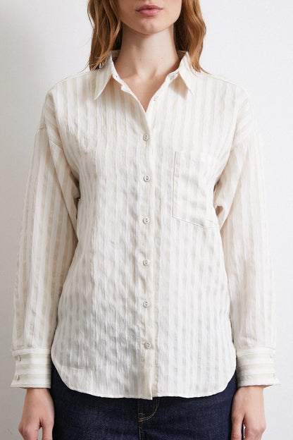 Beige Multi Striped Pocket Shirt