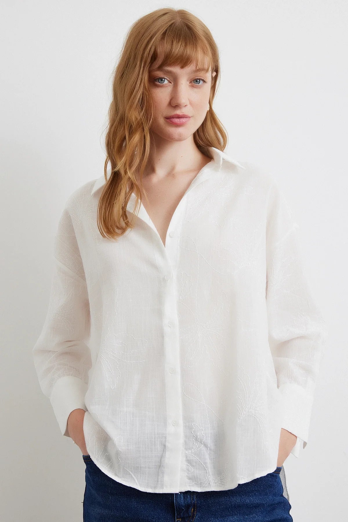 White Embroidered Detail Shirt