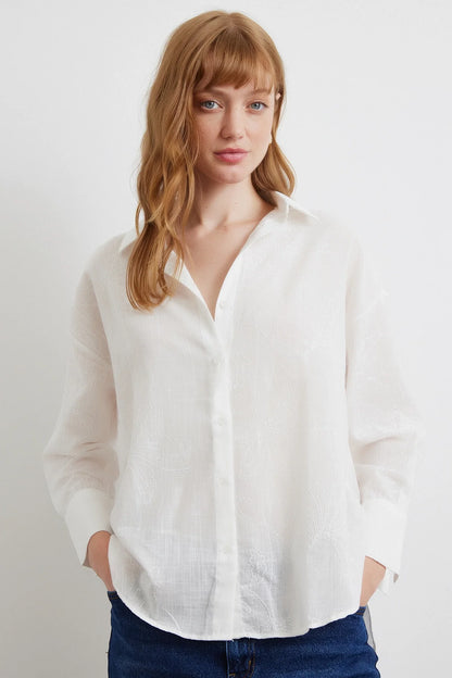 White Embroidered Detail Shirt