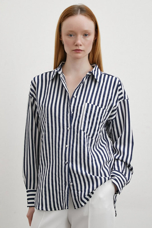 Navy Multi Striped Pocket Shirt