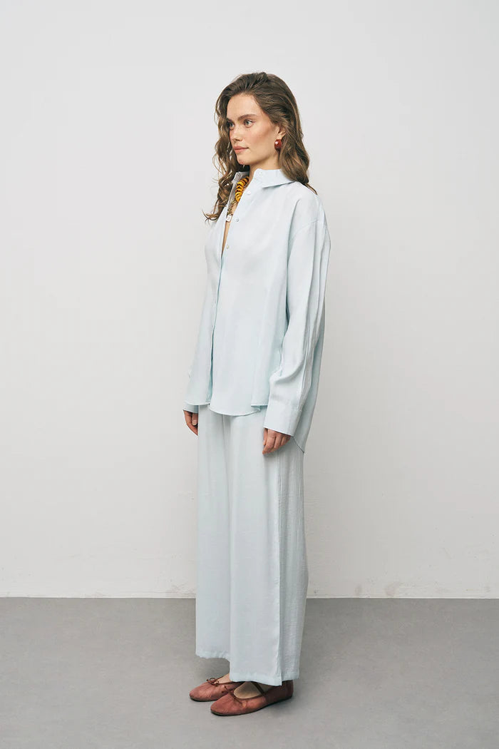 Ice Blue Oversize Basic Long-Sleeve Shirt