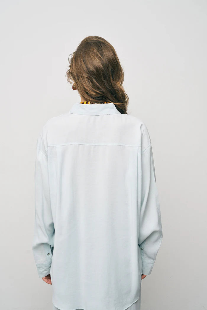 Ice Blue Oversize Basic Long-Sleeve Shirt