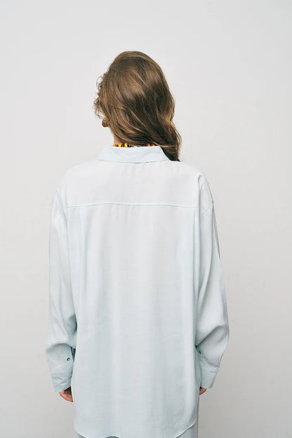 Ice Blue Oversize Basic Long-Sleeve Shirt