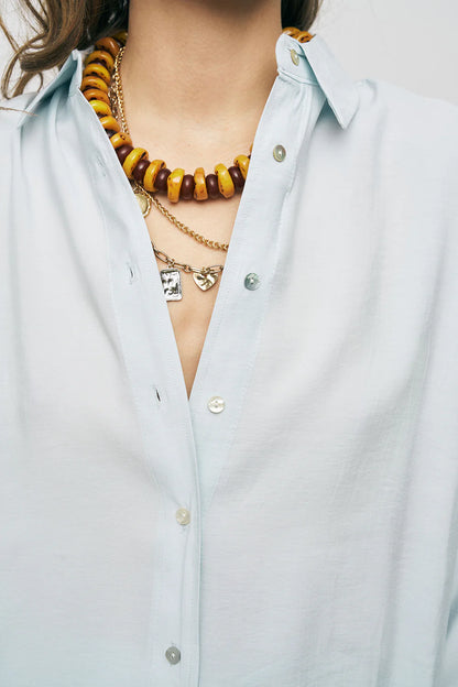 Ice Blue Oversize Basic Long-Sleeve Shirt