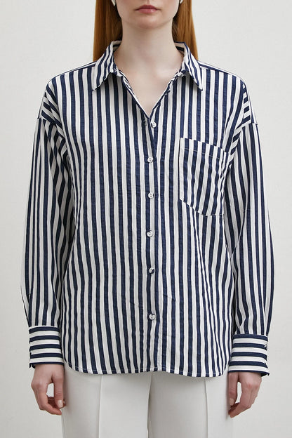 Navy Multi Striped Pocket Shirt
