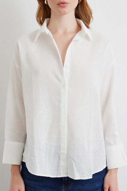 White Embroidered Detail Shirt