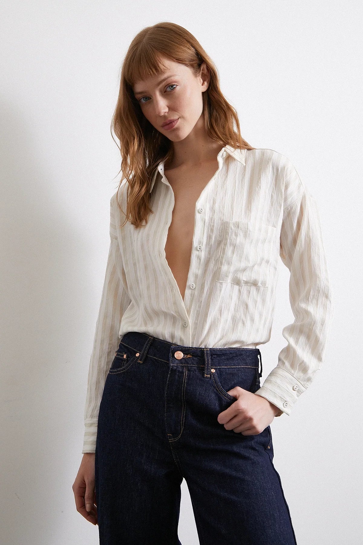 Beige Multi Striped Pocket Shirt