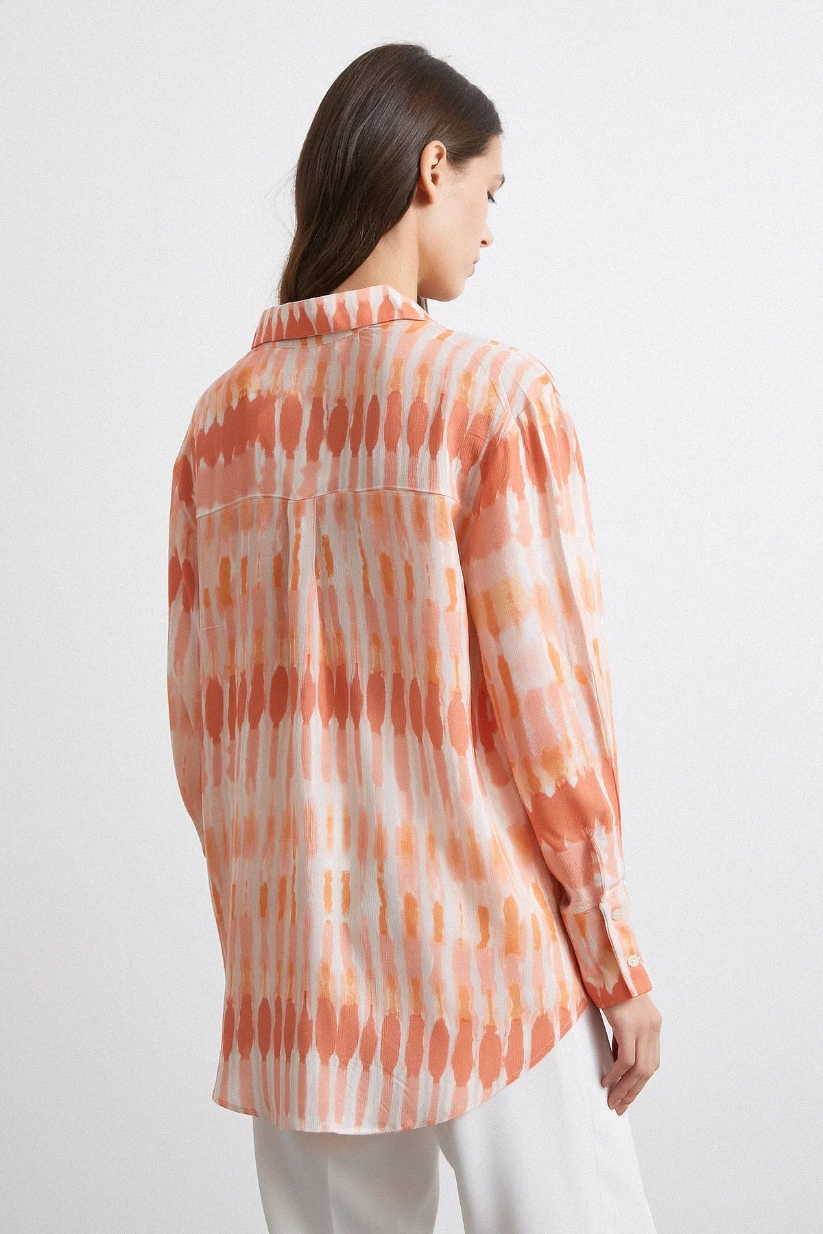 V-Neck Viscose Moroccan Shirt - Orange