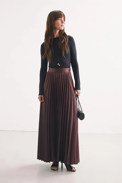Burgundy Pleated Satin Skirt