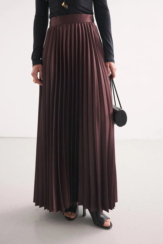 Burgundy Pleated Satin Skirt