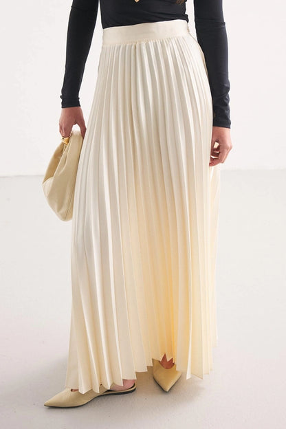 Cream Pleated Satin Skirt