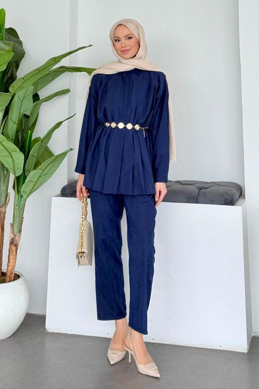 Navy blue Joy Pleated Set