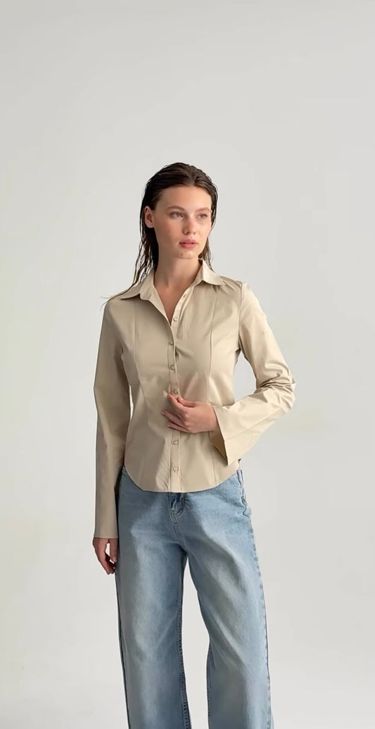 Beige tailored slim fit shirt