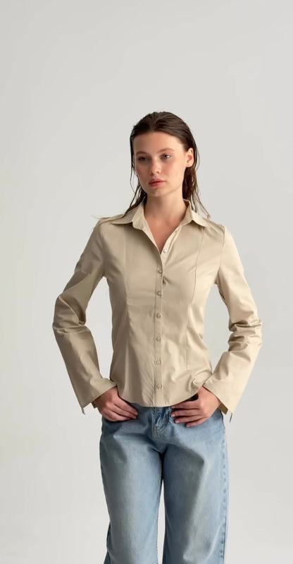 Beige tailored slim fit shirt