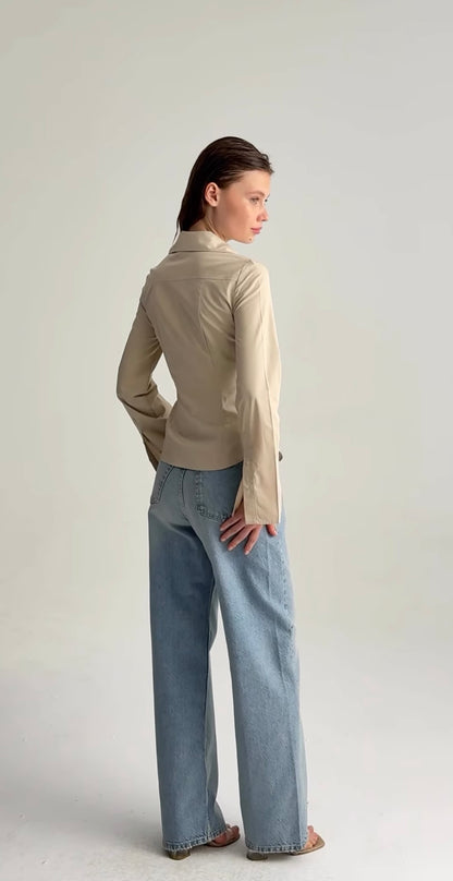 Beige tailored slim fit shirt