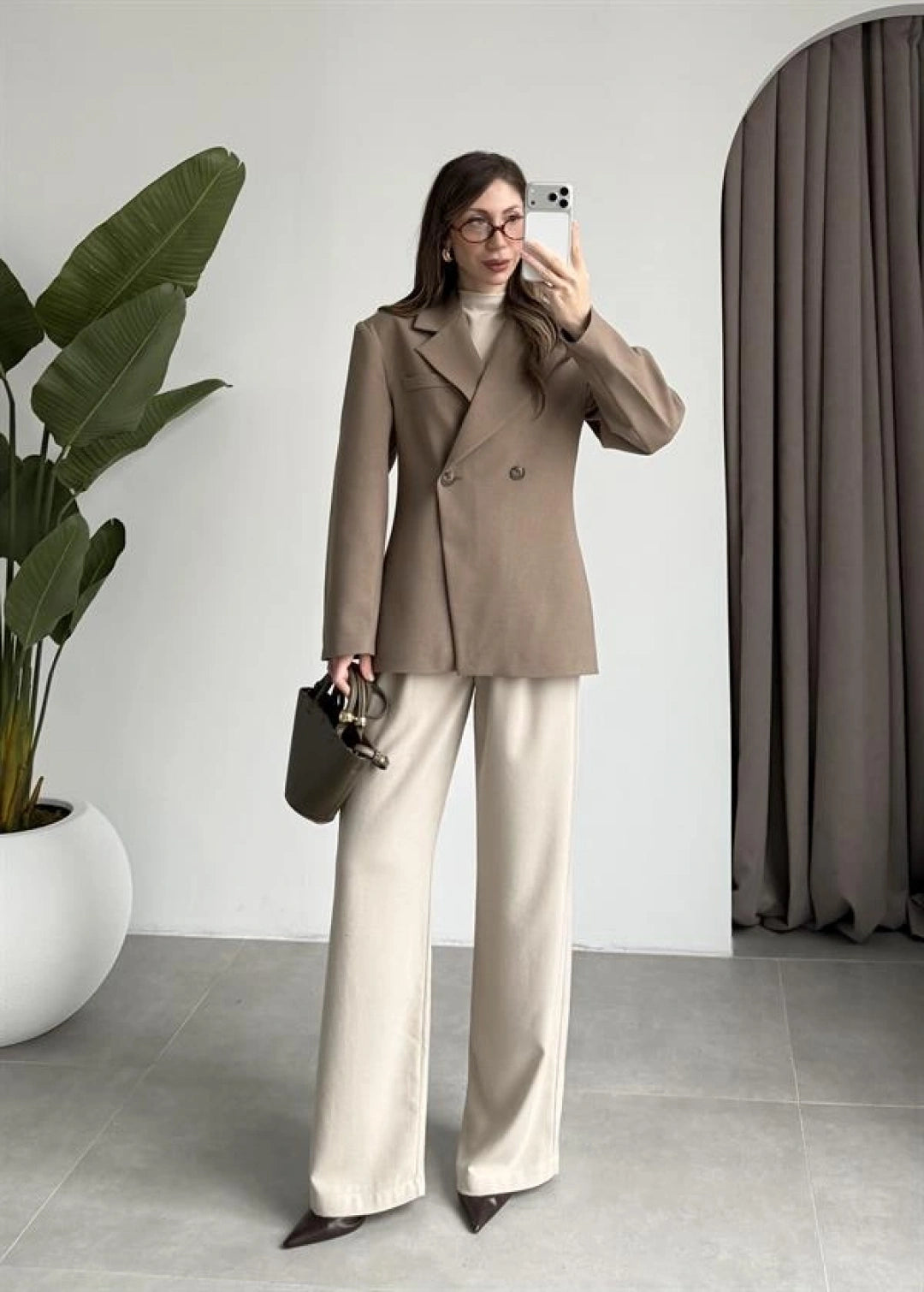 khaki Double Button Blazer
