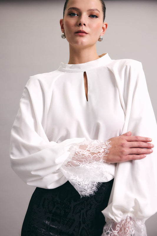 White Satin blouse with dantel
