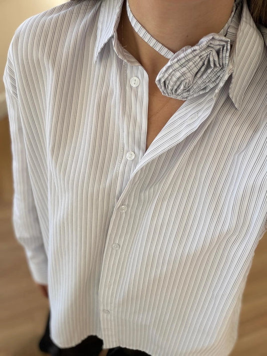 Rose Tie Striped Shirt Gray