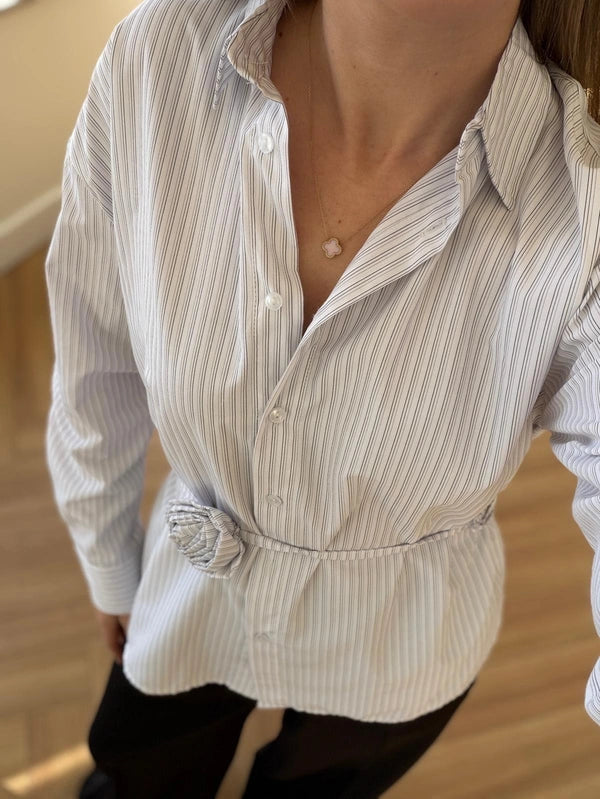 Rose Tie Striped Shirt Gray