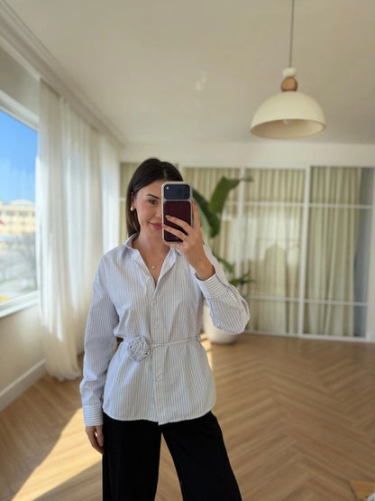 Rose Tie Striped Shirt Gray