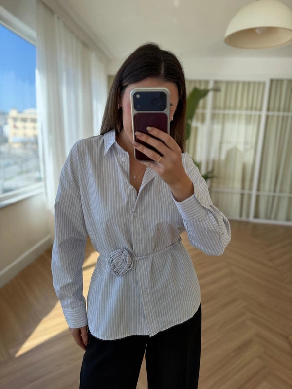 Rose Tie Striped Shirt Gray