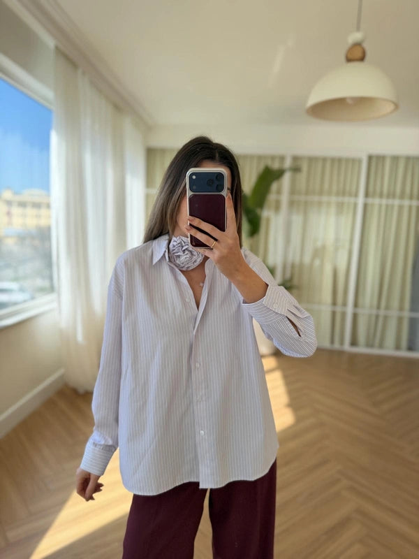 Rose Tie Striped Shirt Red