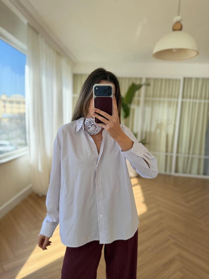 Rose Tie Striped Shirt Red