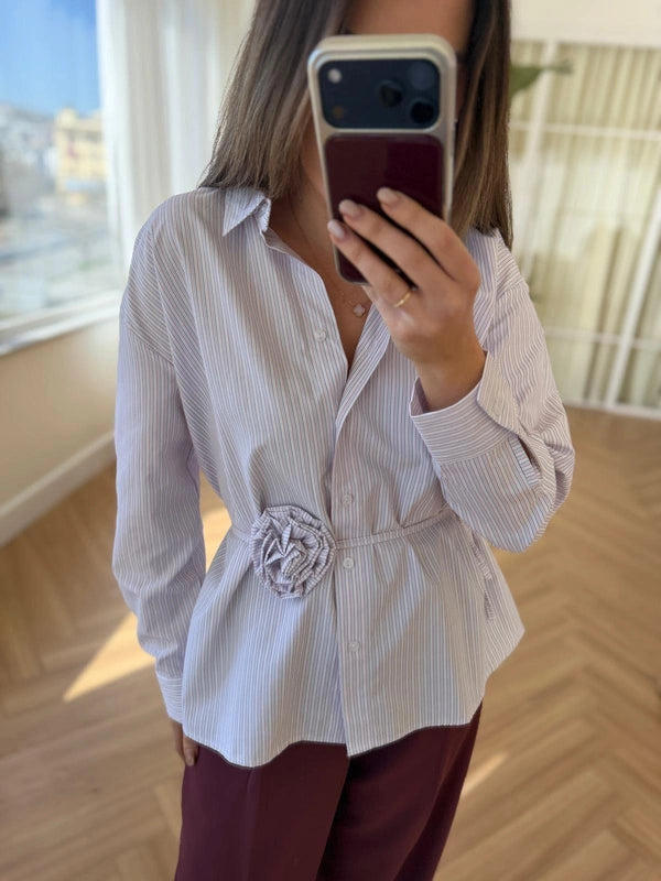 Rose Tie Striped Shirt Red