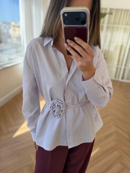Rose Tie Striped Shirt Red