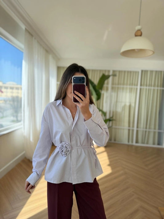 Rose Tie Striped Shirt Red