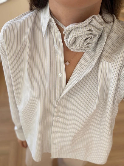Rose Tie Striped Shirt Green
