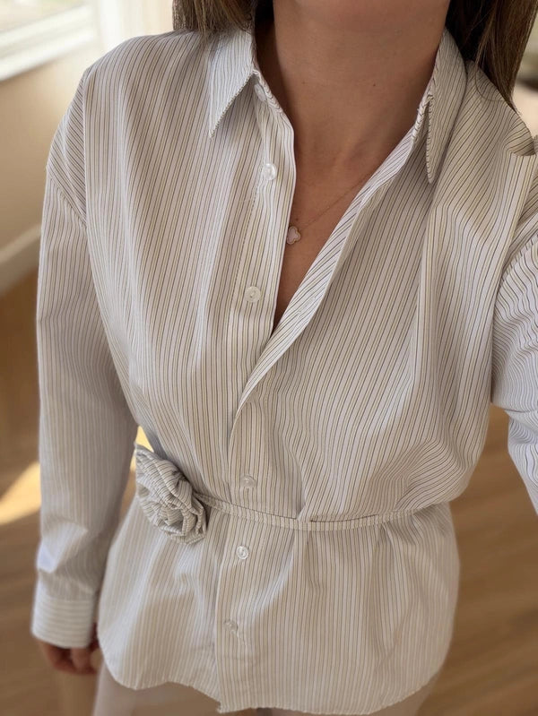 Rose Tie Striped Shirt Green