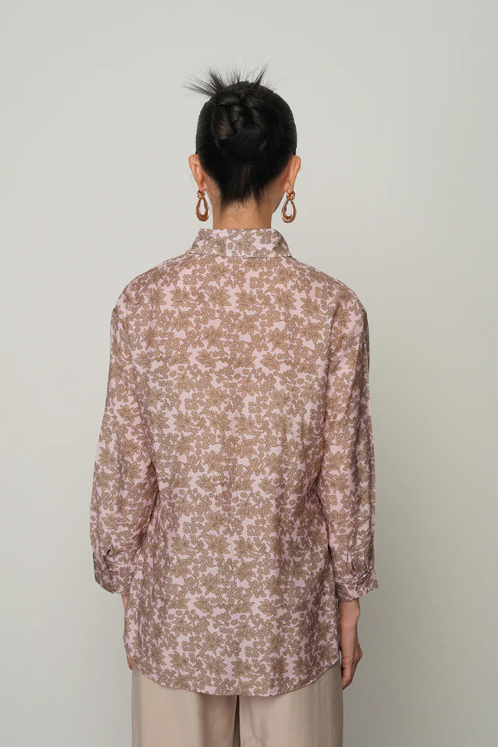 Floral Patterned Front Drawstring Thin Shirt