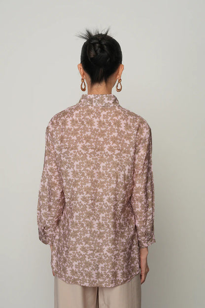 Floral Patterned Front Drawstring Thin Shirt