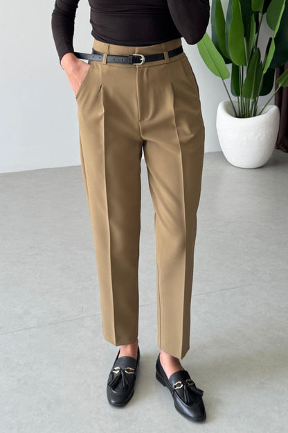 Khaki belted Trouser
