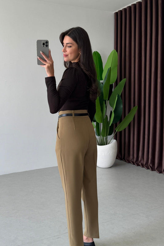 Khaki belted Trouser