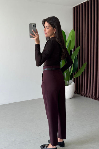 Burgundy belted Trouser