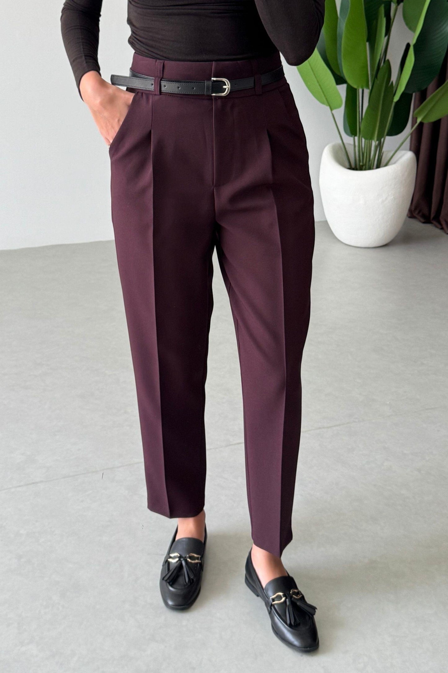 Burgundy belted Trouser