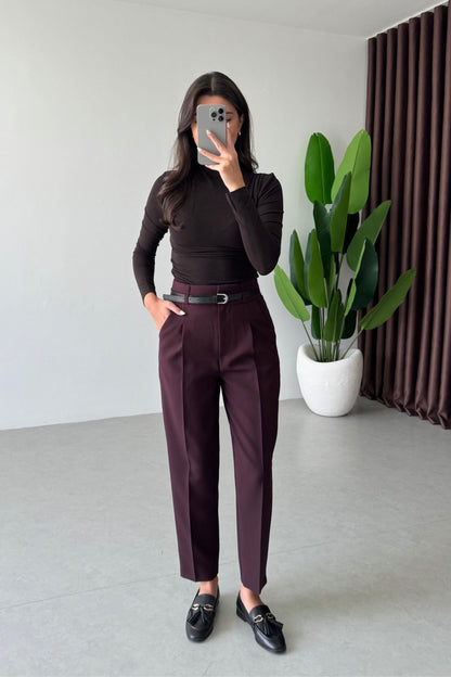 Burgundy belted Trouser