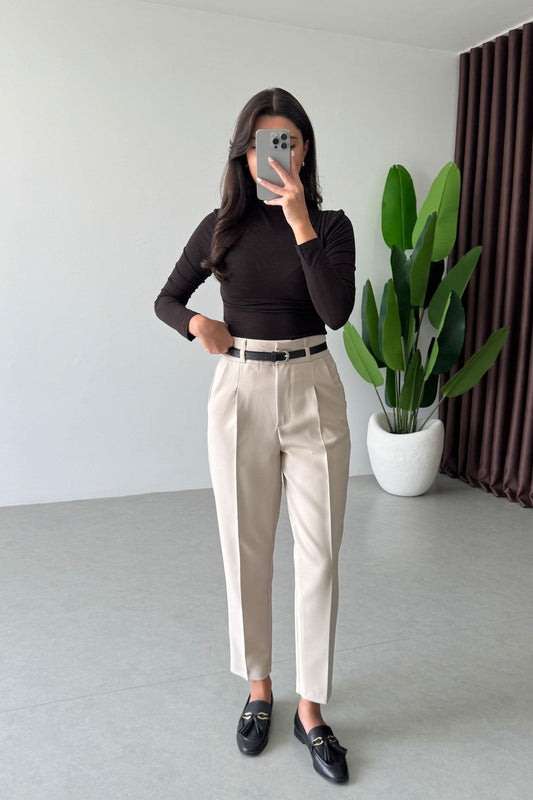 Beige belted Trouser