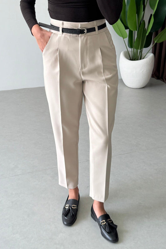 Beige belted Trouser
