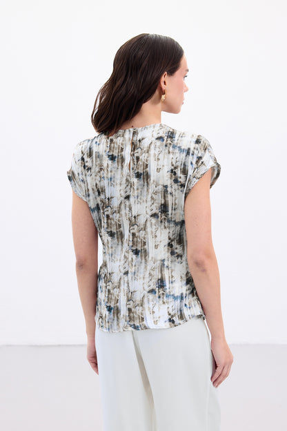 Indigo Pleated Blouse
