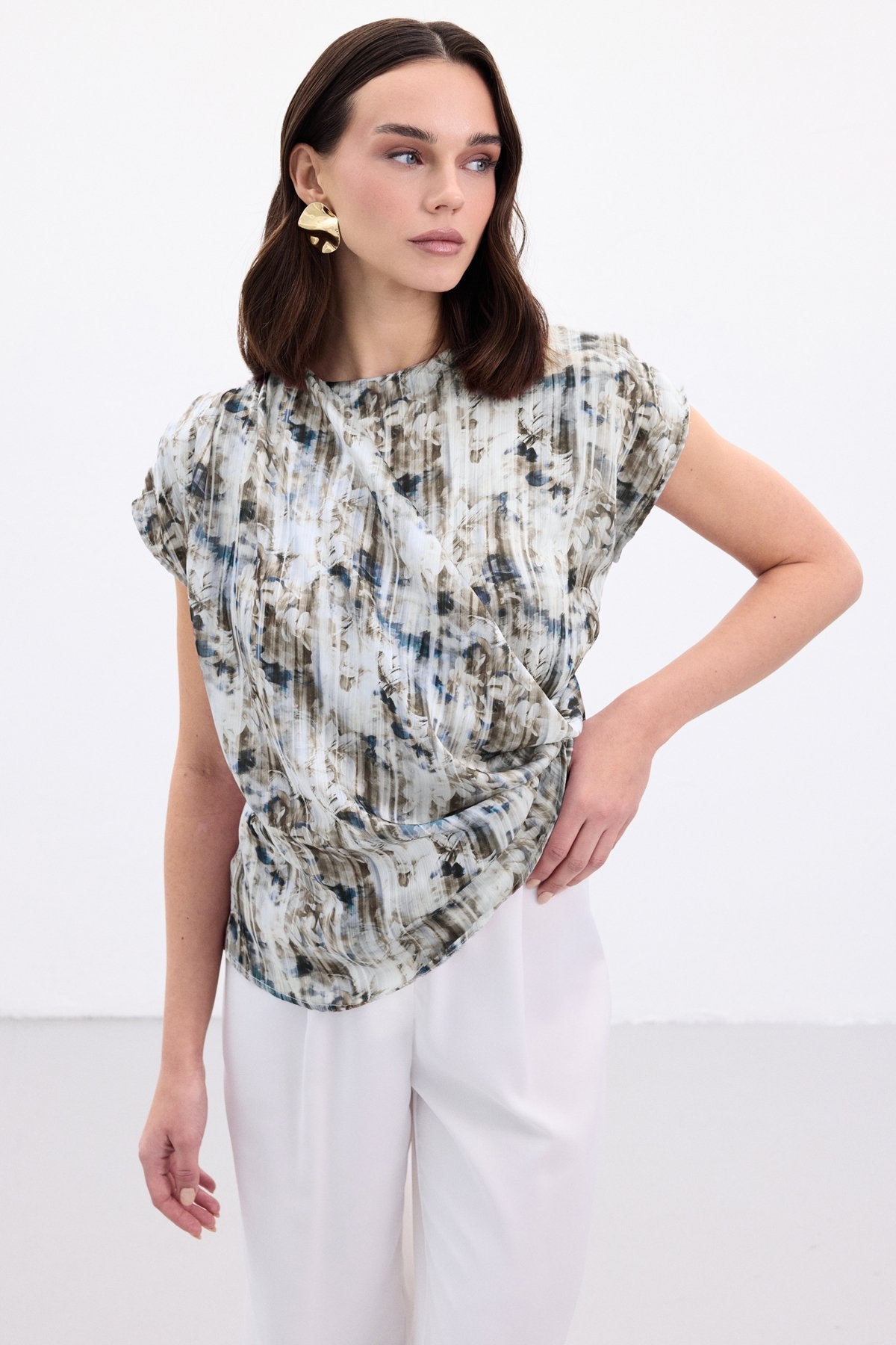 Indigo Pleated Blouse