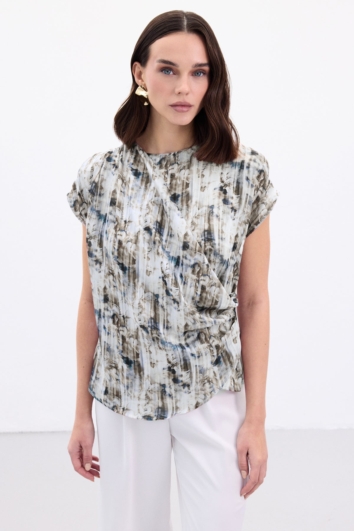 Indigo Pleated Blouse
